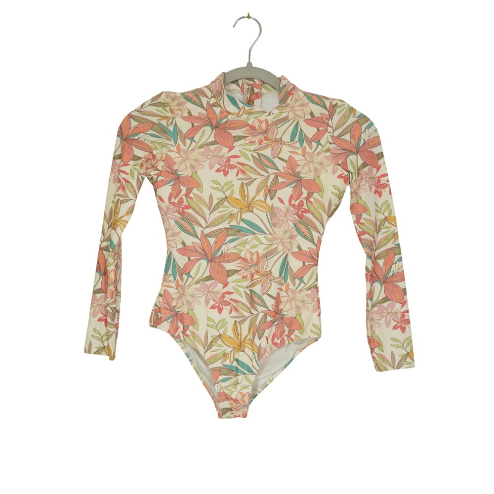 O'Neill Kids Size S/M Tropical Floral Long Sleeve One Piece Rash Guard Swimsuit